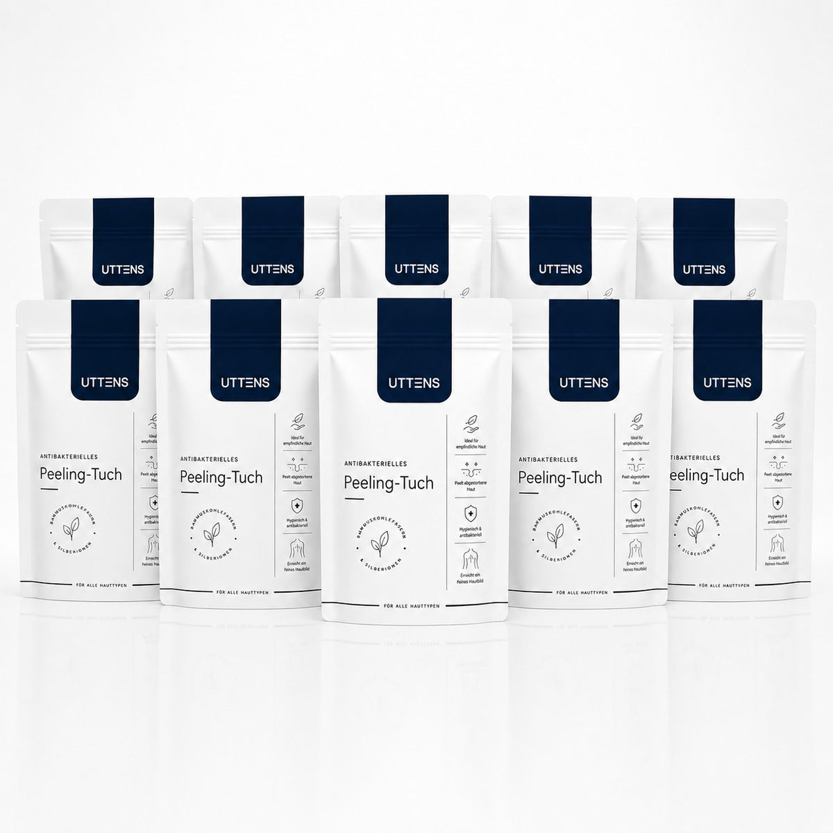 UTTENS antibakterielles Peelingtuch im 10er-Set – zehn einzeln verpackte Peelingtücher für die Körperreinigung und sanftes Peeling
